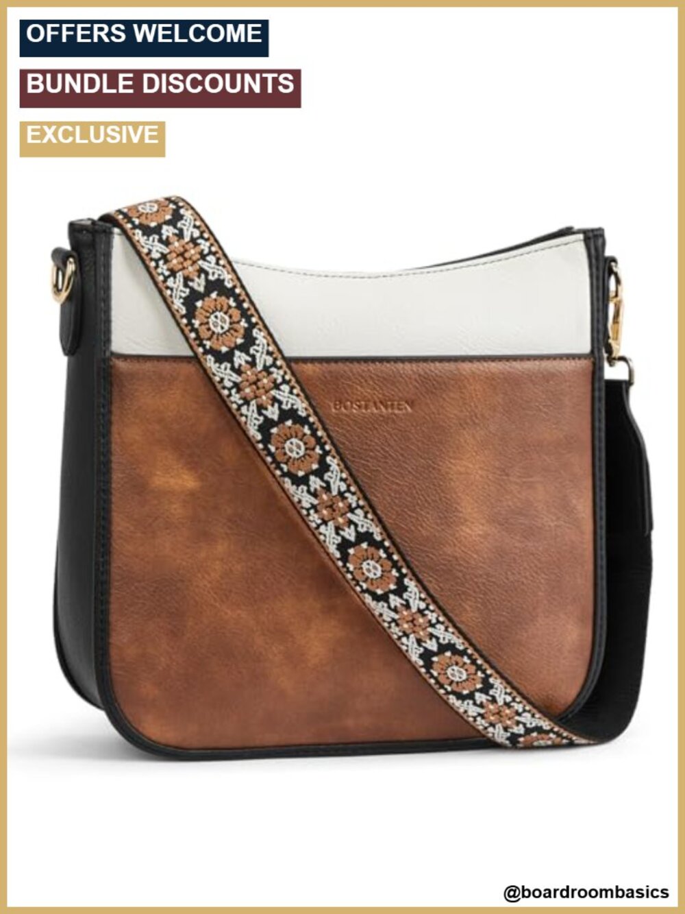 Vegan Leather Crossbody Bag Wide Strap Shoulder Purse